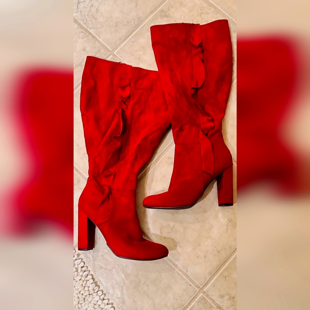 Red suede boots